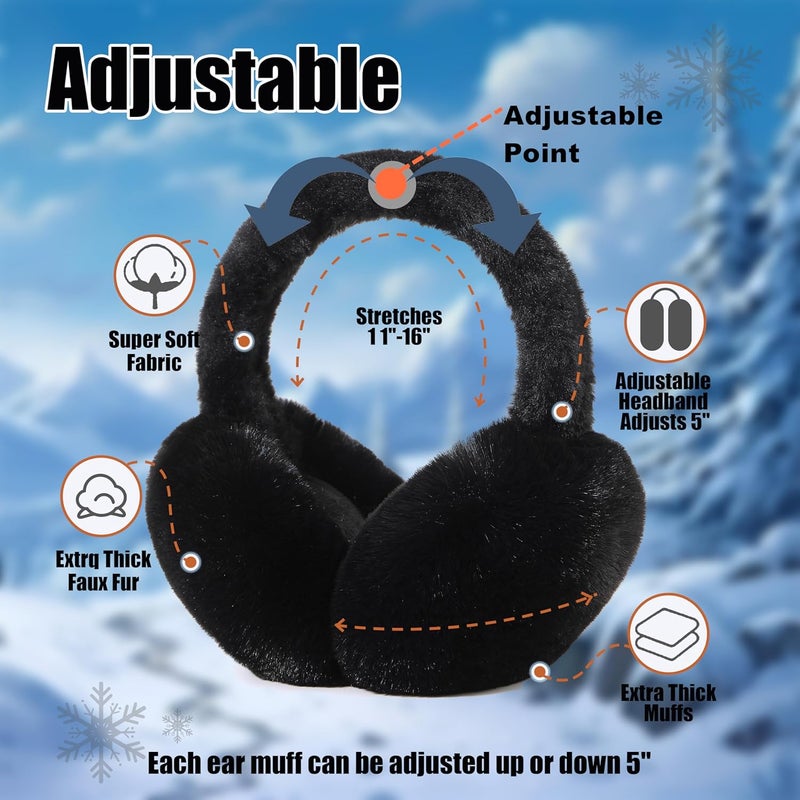 Fsmiling Winter Ear Muffs For Women Fuzzy Earmuffs Adjustable Ear Warmer Foldable - Image 3